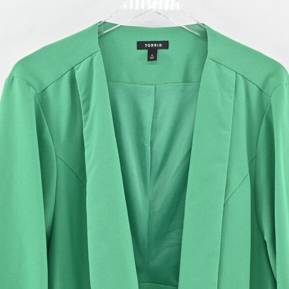 TORRID Blazer‎ Womens Size 5 Green Ruched 3/4 Sleeve Open Front Jacket Career - Picture 2 of 14